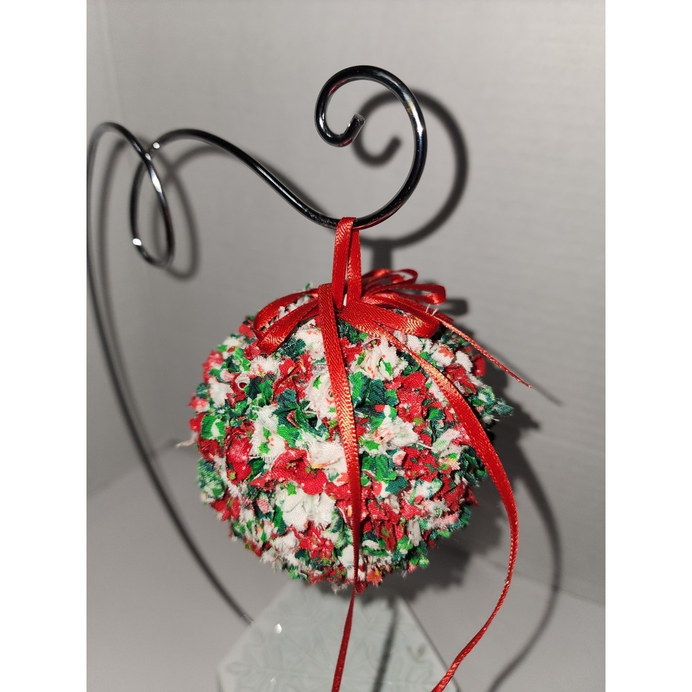 Handmade Vintage Christmas Tree Ornament Rag Ball Tattered Fabric‎
